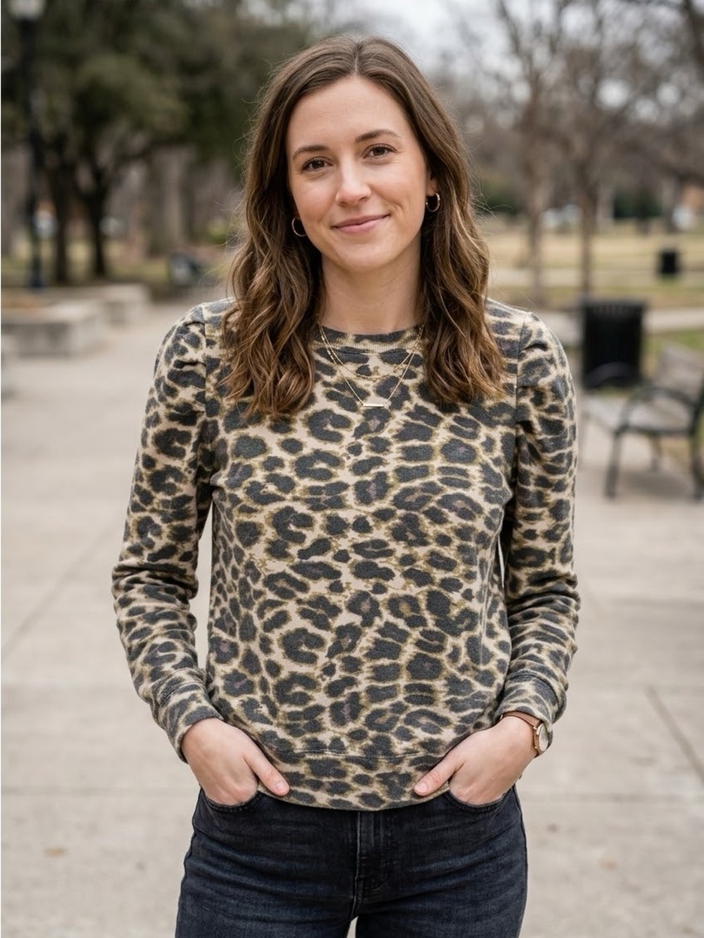 RD Style Anthropologie NWT Leopard Print Puff Sleeve Sweatshirt